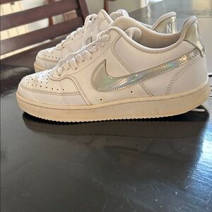 Nike Court Vision white Sneakers with black iridescent Swoosh